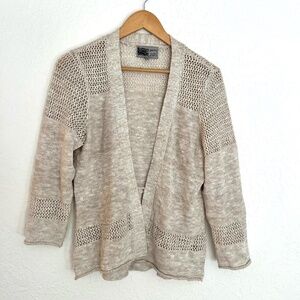 Tan Habitate Classic Short Cardigan, Knit Preppy M, Cottage Core